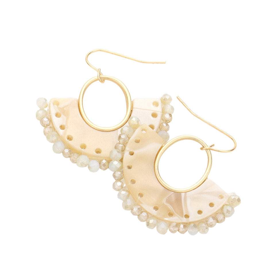 Half Round Celluloid Acetate Faceted Bead Trimmed Earrings - Madeline Love - Flyclothing LLC