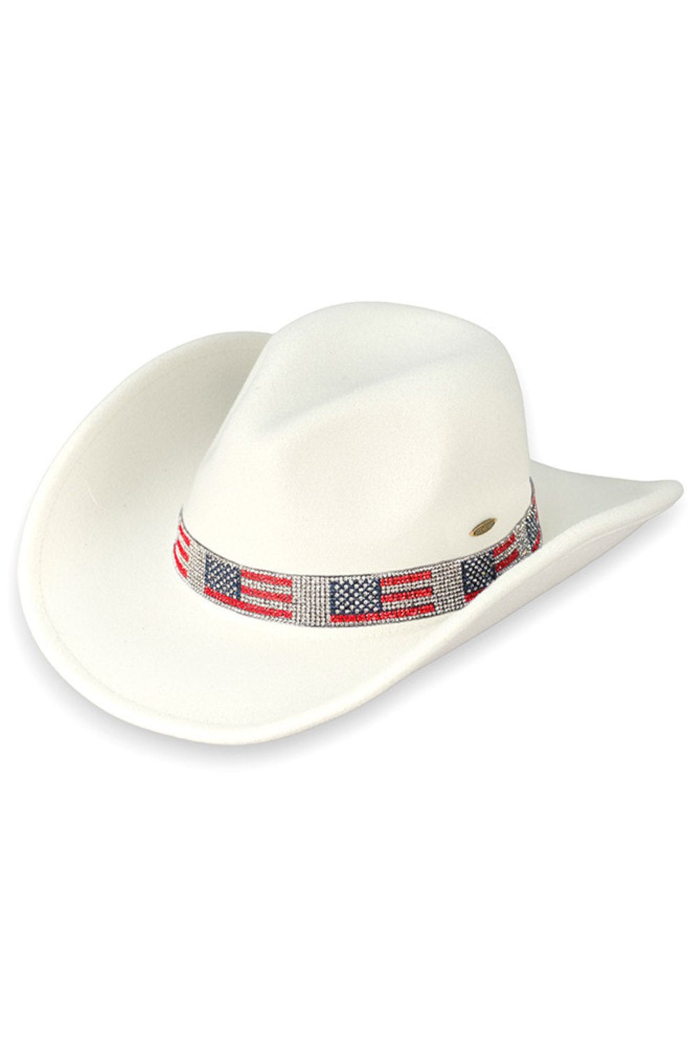 C.C US Flag Rhinestone Trim Band Felt Cowboy Hat - Madeline Love - Flyclothing LLC