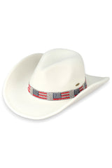 C.C US Flag Rhinestone Trim Band Felt Cowboy Hat - Madeline Love - Flyclothing LLC