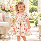 Blush Bouquet Smocked Bodice Puff Sleeve Dress - Tesa Babe - Flyclothing LLC