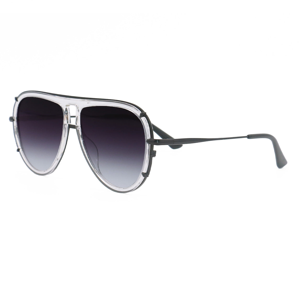 Ivy Luxe - Clear Black Tangle-Free Round Aviator Sunglasses - TopFoxx - Flyclothing LLC