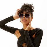Ivy Luxe - Clear Black Tangle-Free Round Aviator Sunglasses - TopFoxx - Flyclothing LLC