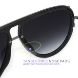 Ivy Luxe - Black Tangle-Free Round Aviator Sunglasses - TopFoxx - Flyclothing LLC
