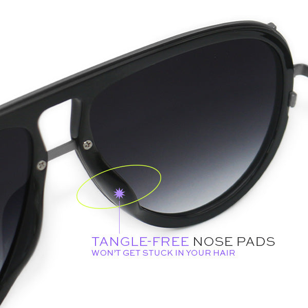Ivy Luxe - Black Tangle-Free Round Aviator Sunglasses - TopFoxx - Flyclothing LLC