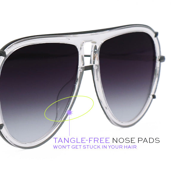 Ivy Luxe - Clear Black Tangle-Free Round Aviator Sunglasses - TopFoxx - Flyclothing LLC
