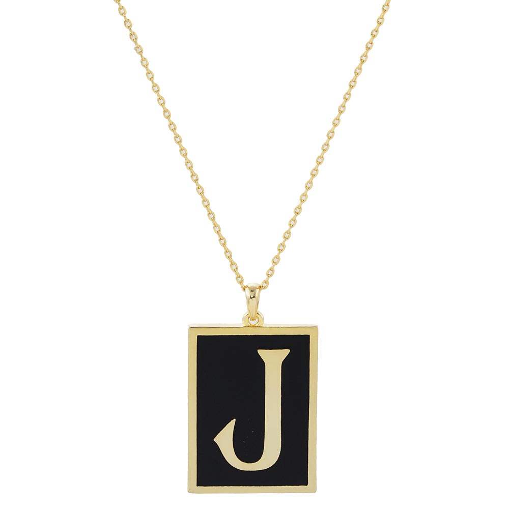 Gold Dipped Enamel Rectangle Monogram Pendant Necklace - Madeline Love - Flyclothing LLC