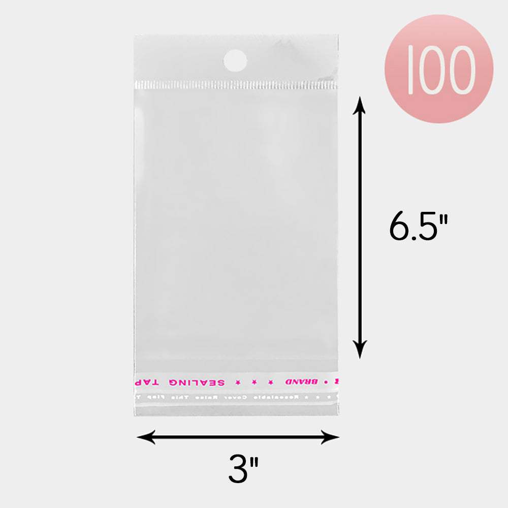100PCS - 3" X 6.5" Clear plastic jewelry bags - Madeline Love - Flyclothing LLC