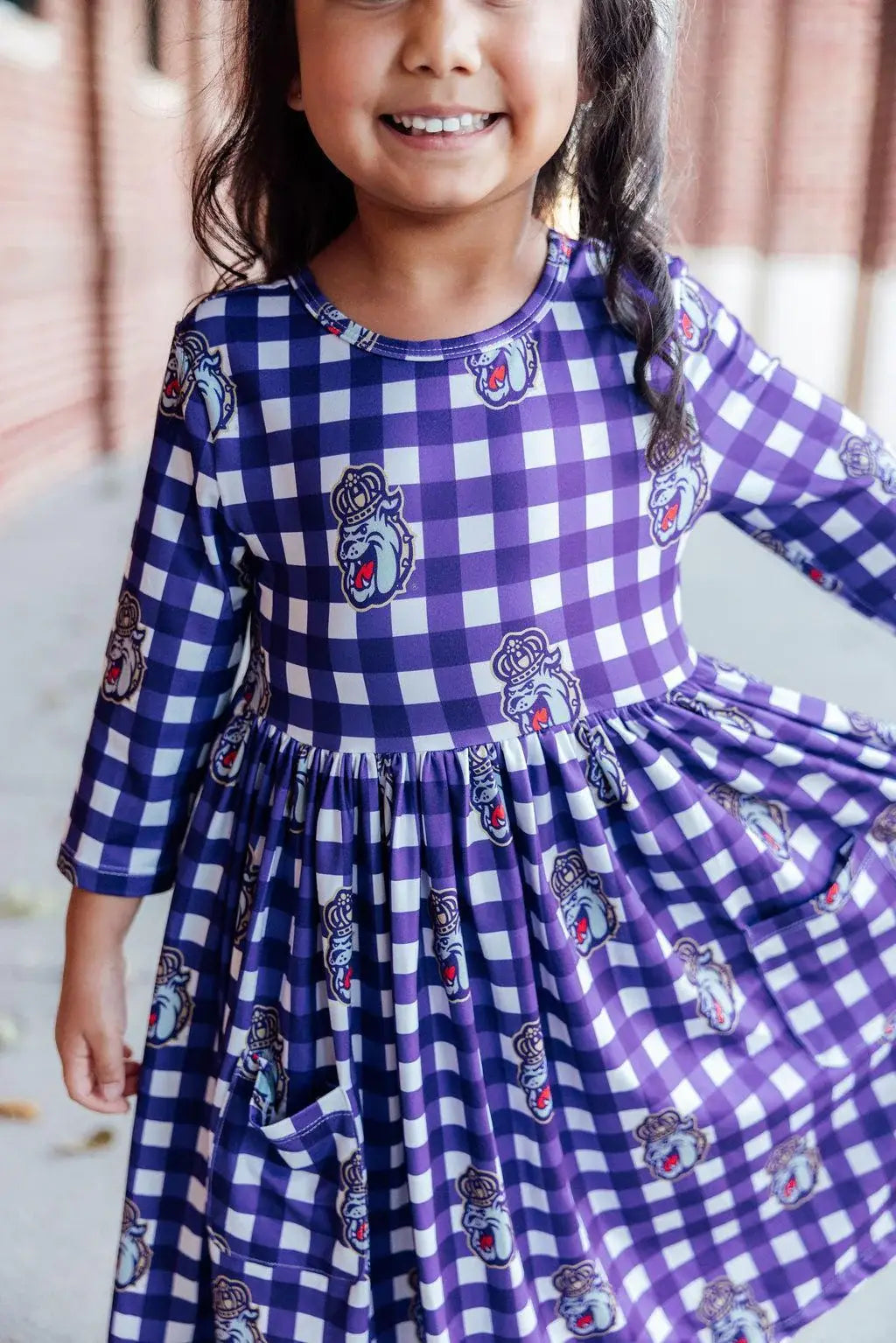 JMU Plaid Duke Dog 3/4 Sleeve Pocket Twirl Dress - Mila & Rose ® - Flyclothing LLC