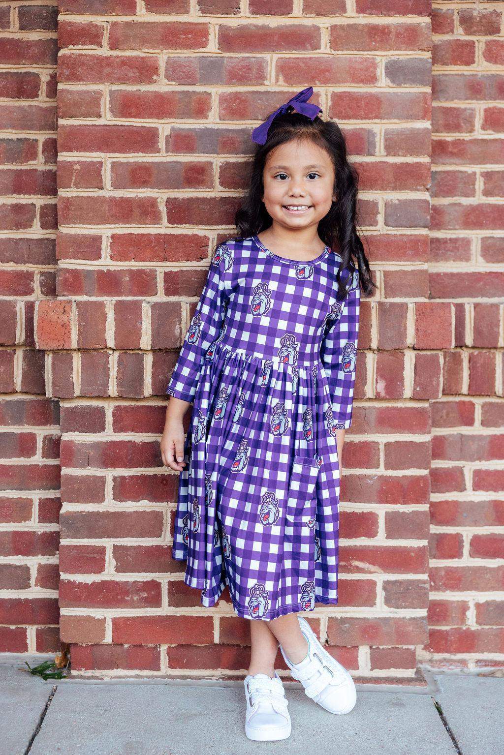 JMU Plaid Duke Dog 3/4 Sleeve Pocket Twirl Dress - Mila & Rose ® - Flyclothing LLC