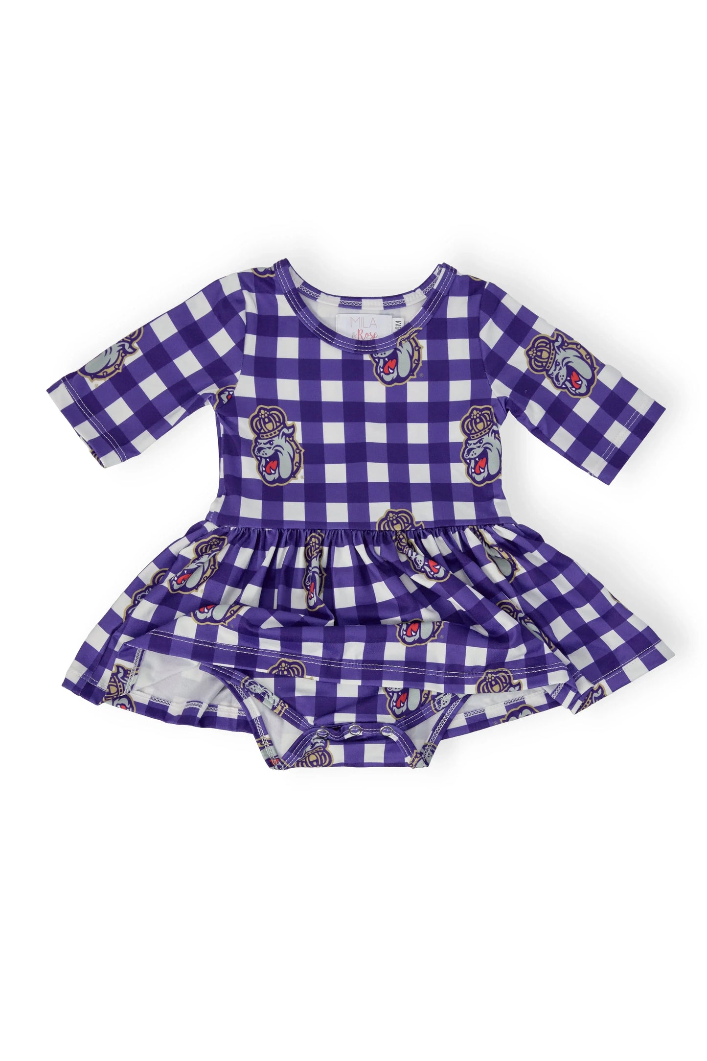JMU Plaid Duke Dog 3/4 Sleeve Twirl Bodysuit - Mila & Rose ® - Flyclothing LLC