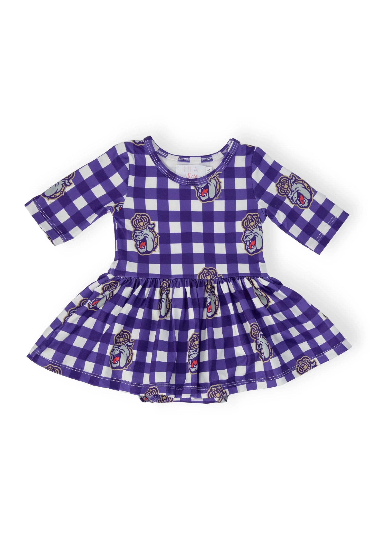 JMU Plaid Duke Dog 3/4 Sleeve Twirl Bodysuit - Mila & Rose ® - Flyclothing LLC