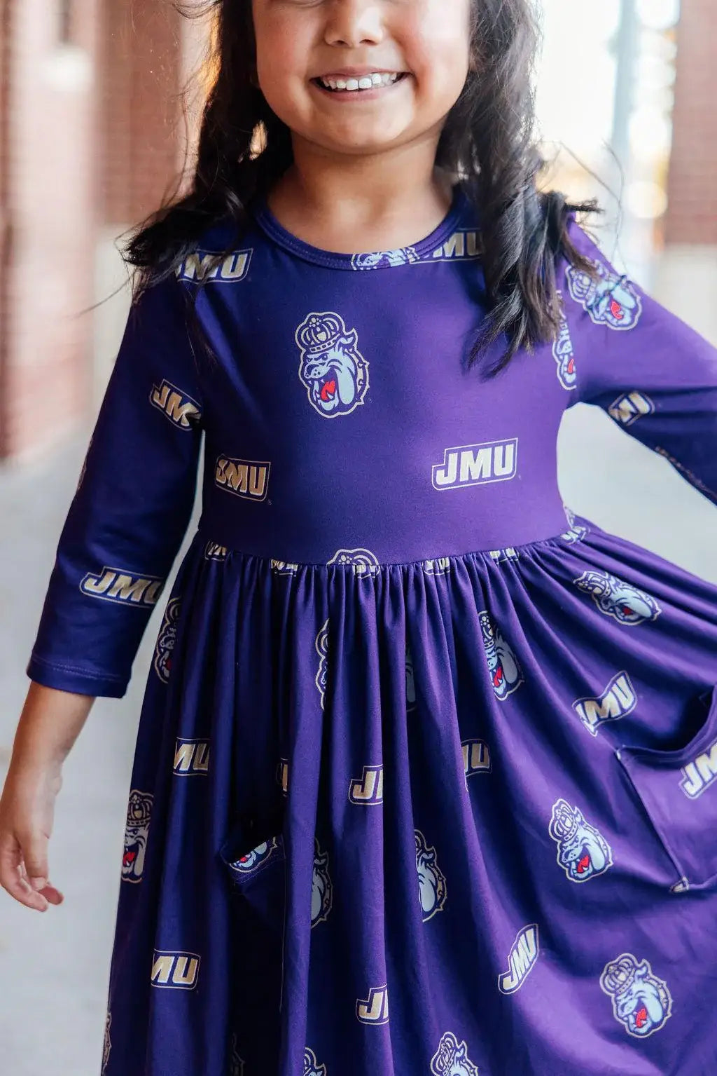 JMU Purple Duke Dog 3/4 Sleeve Pocket Twirl Dress - Mila & Rose ® - Flyclothing LLC