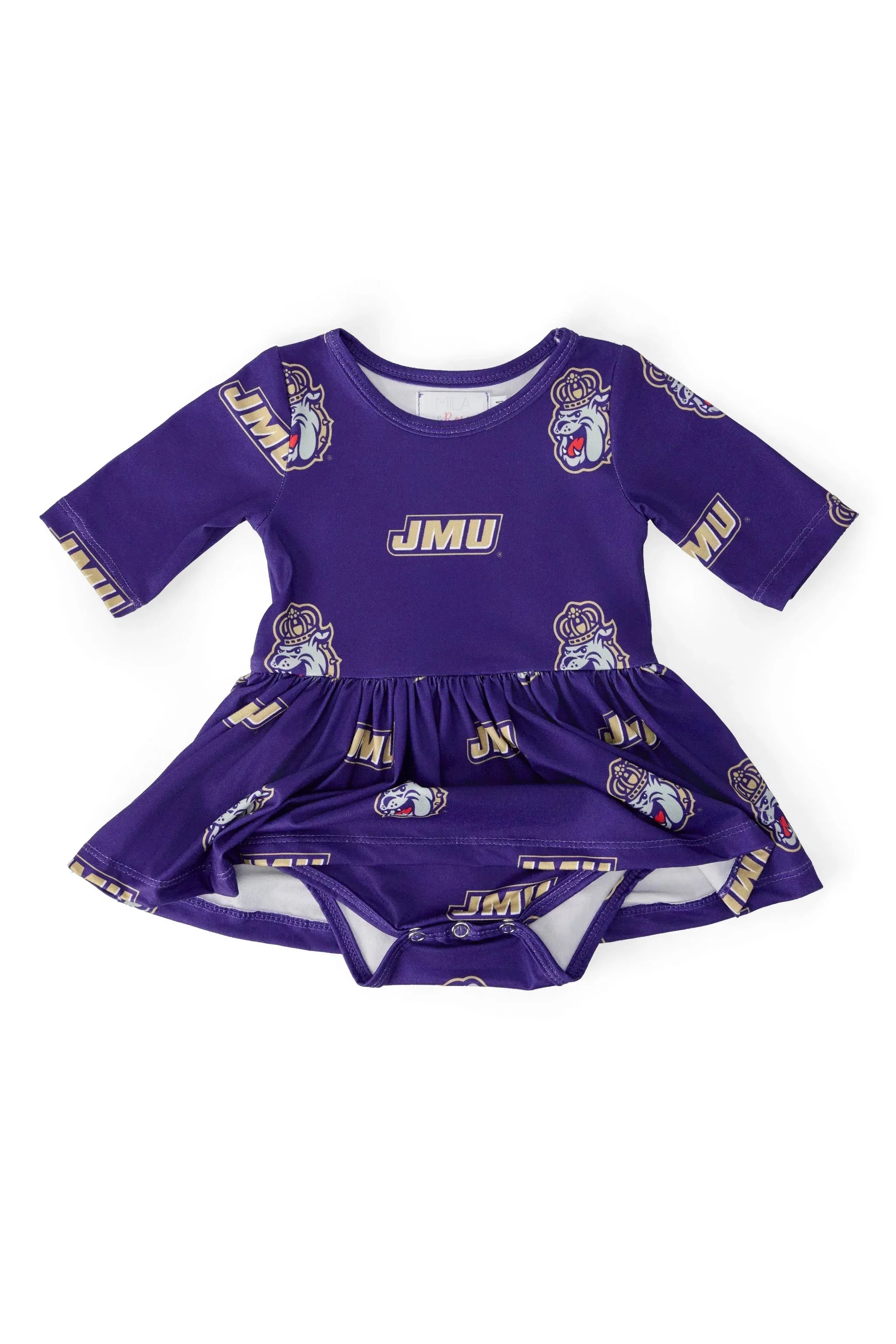 JMU Purple Duke Dog 3/4 Sleeve Twirl Bodysuit - Mila & Rose ® - Flyclothing LLC