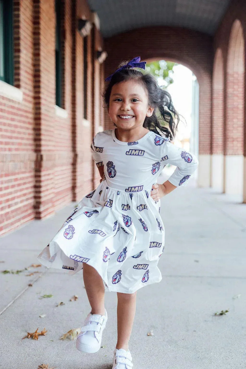 JMU White Duke Dog 3/4 Sleeve Pocket Twirl Dress - Mila & Rose ® - Flyclothing LLC