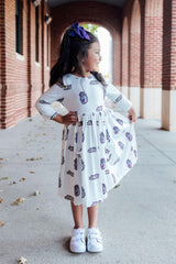 JMU White Duke Dog 3/4 Sleeve Pocket Twirl Dress - Mila & Rose ® - Flyclothing LLC