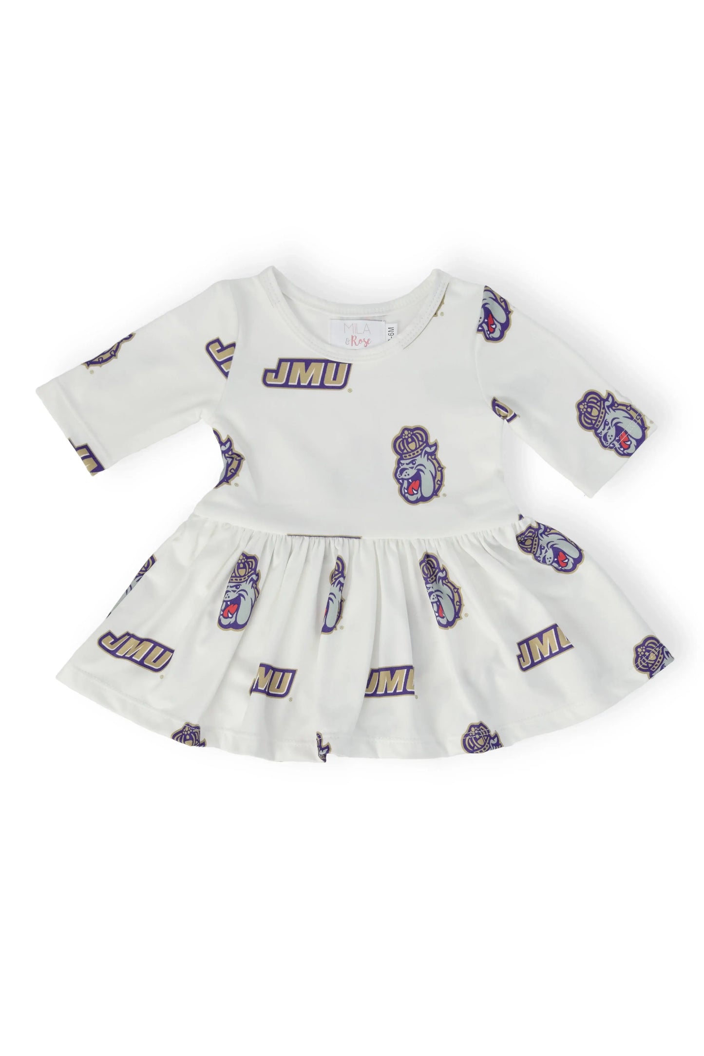 JMU White Duke Dog 3/4 Sleeve Twirl Bodysuit - Mila & Rose ® - Flyclothing LLC