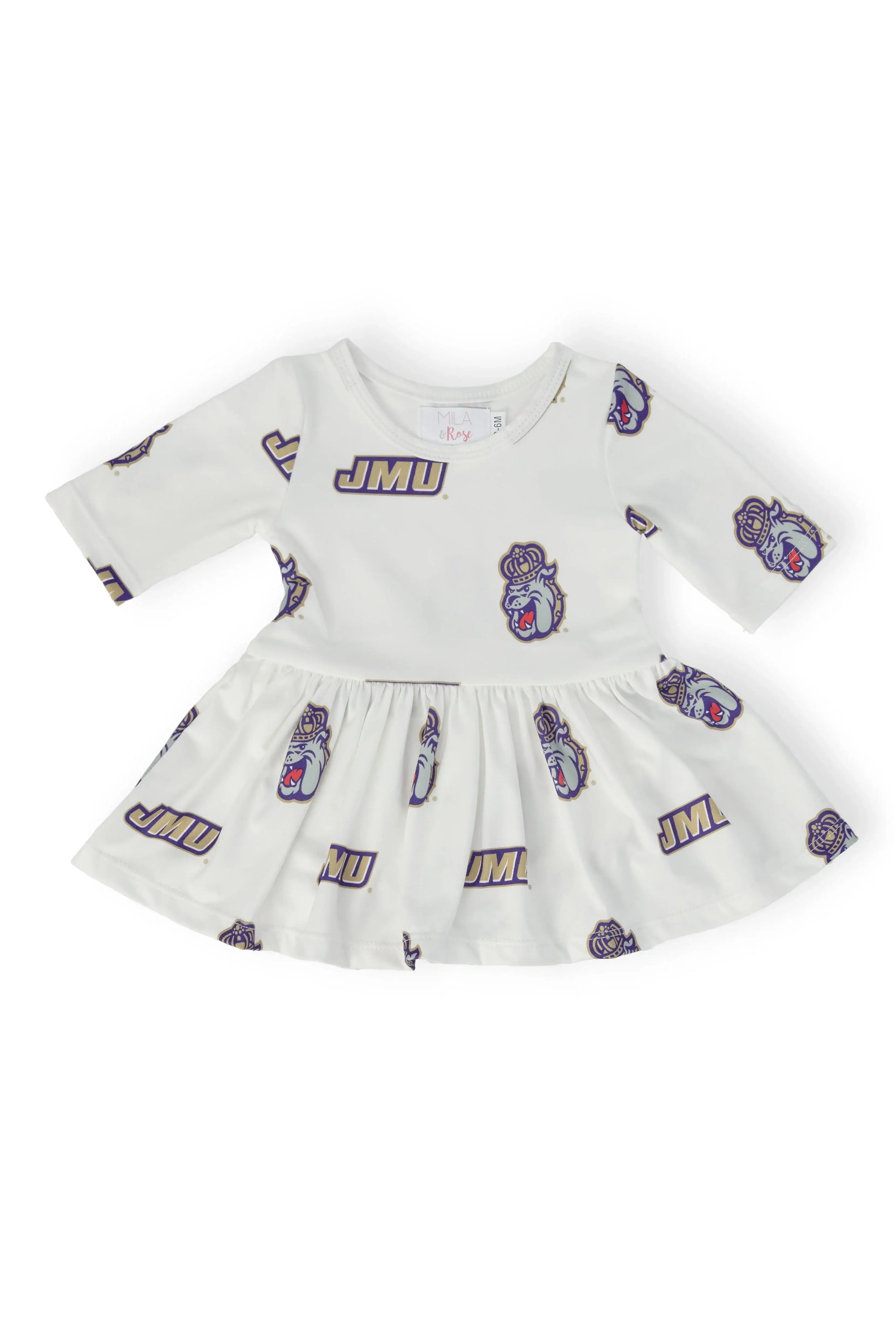 JMU White Duke Dog 3/4 Sleeve Twirl Bodysuit - Mila & Rose ® - Flyclothing LLC
