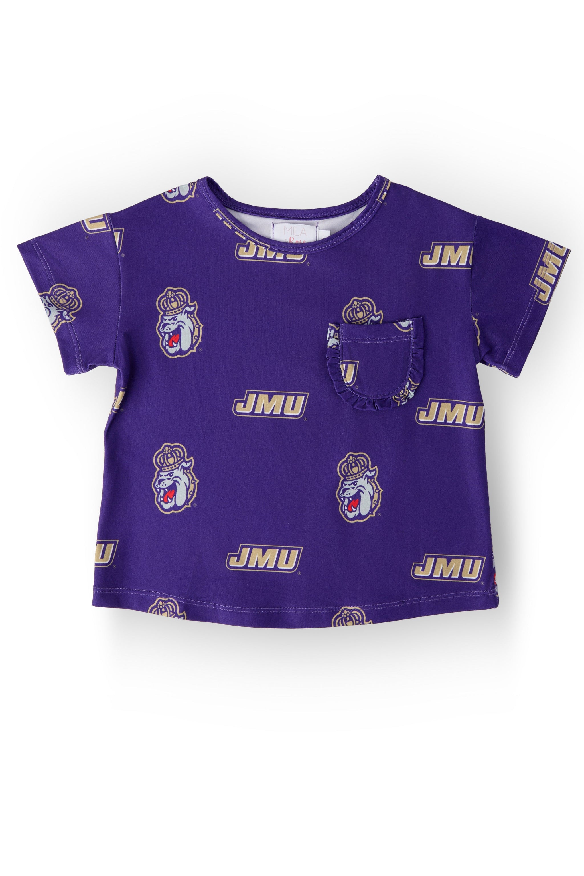 JMU Purple Duke Dog Ruffle Pocket Tee - Mila & Rose ®