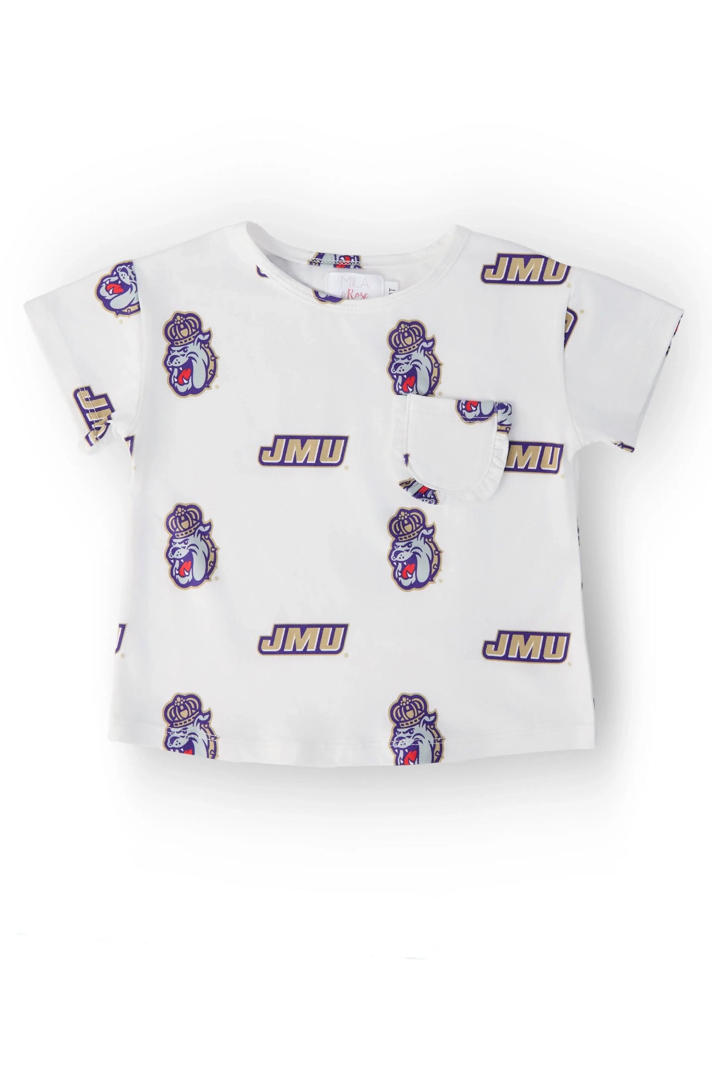 JMU White Duke Dog Ruffle Pocket Tee - Mila & Rose ® - Flyclothing LLC