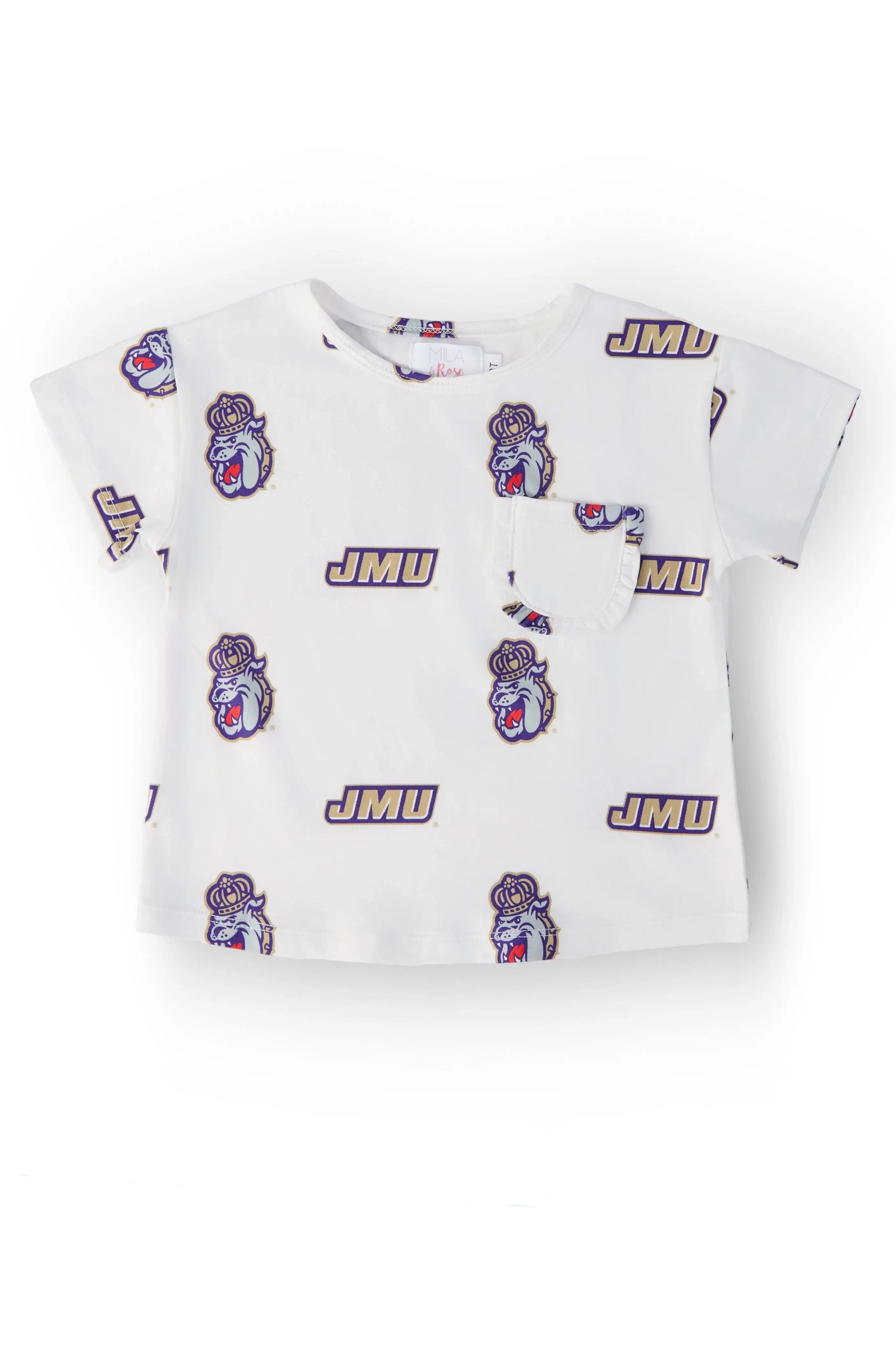 JMU White Duke Dog Ruffle Pocket Tee - Mila & Rose ® - Flyclothing LLC