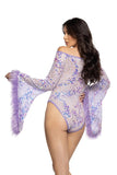 J-Valentine JR130 - Faux Fur Trimmed Flair Sleeve Bodysuit - J. Valentine