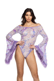 J-Valentine JR130 - Faux Fur Trimmed Flair Sleeve Bodysuit - J. Valentine