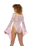 J-Valentine JR130 - Faux Fur Trimmed Flair Sleeve Bodysuit - J. Valentine