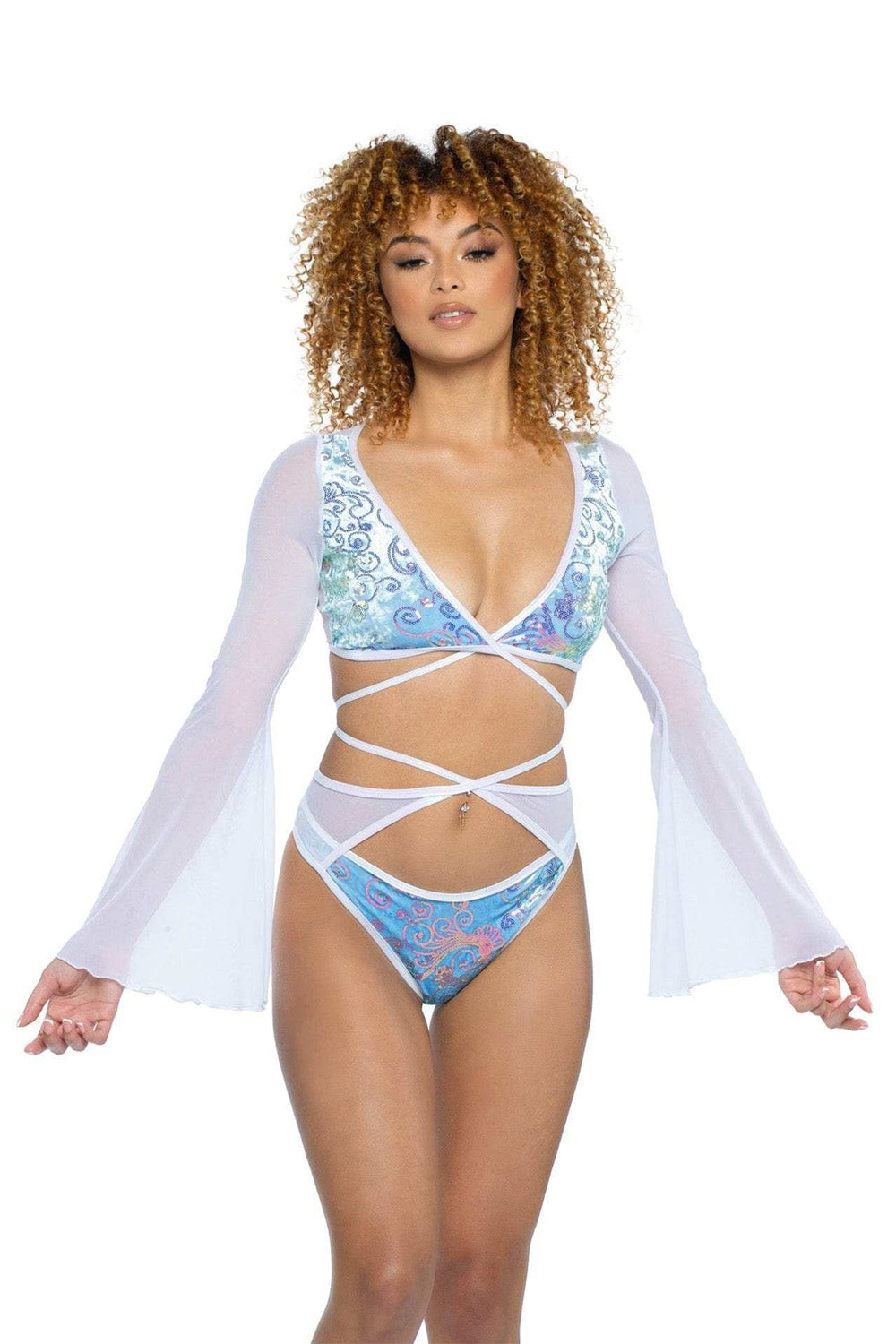 J-Valentine JR133 - Sequin Velvet & Mesh Wrap Top - J. Valentine - Flyclothing LLC