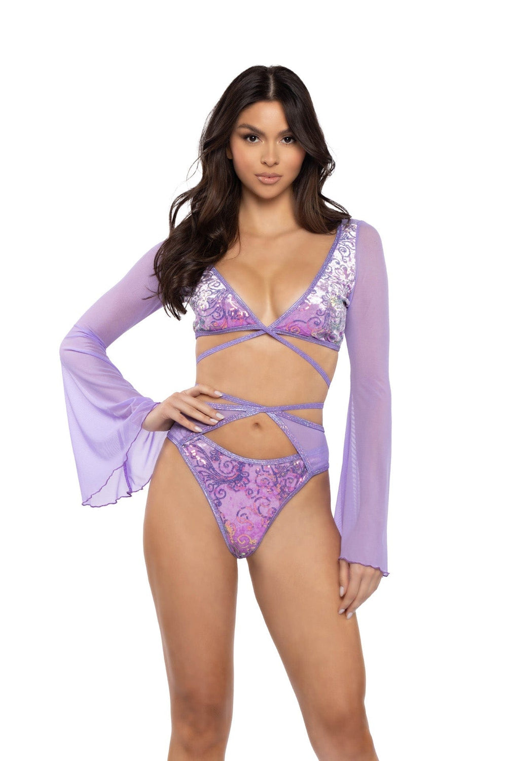 J-Valentine JR133 - Sequin Velvet & Mesh Wrap Top - J. Valentine