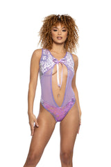 J-Valentine JR132 - Sequin Velvet & Mesh Bow Bodysuit - J. Valentine