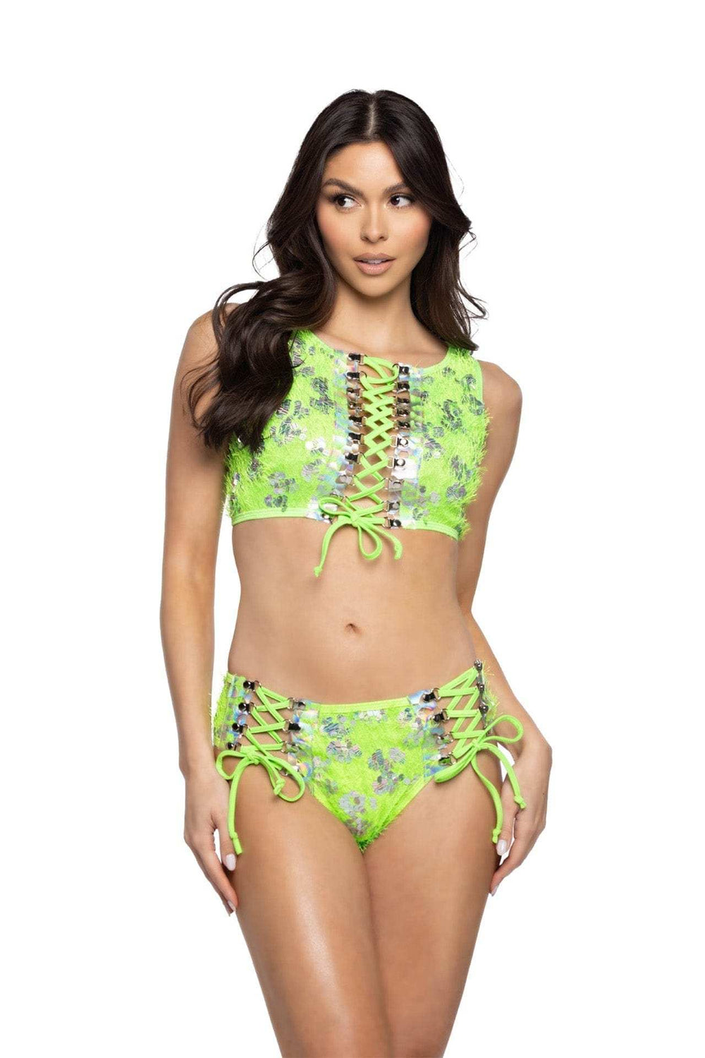 J-Valentine JR143 - Eyelash Sequin & Prism Lace-Up Top - J. Valentine - Flyclothing LLC