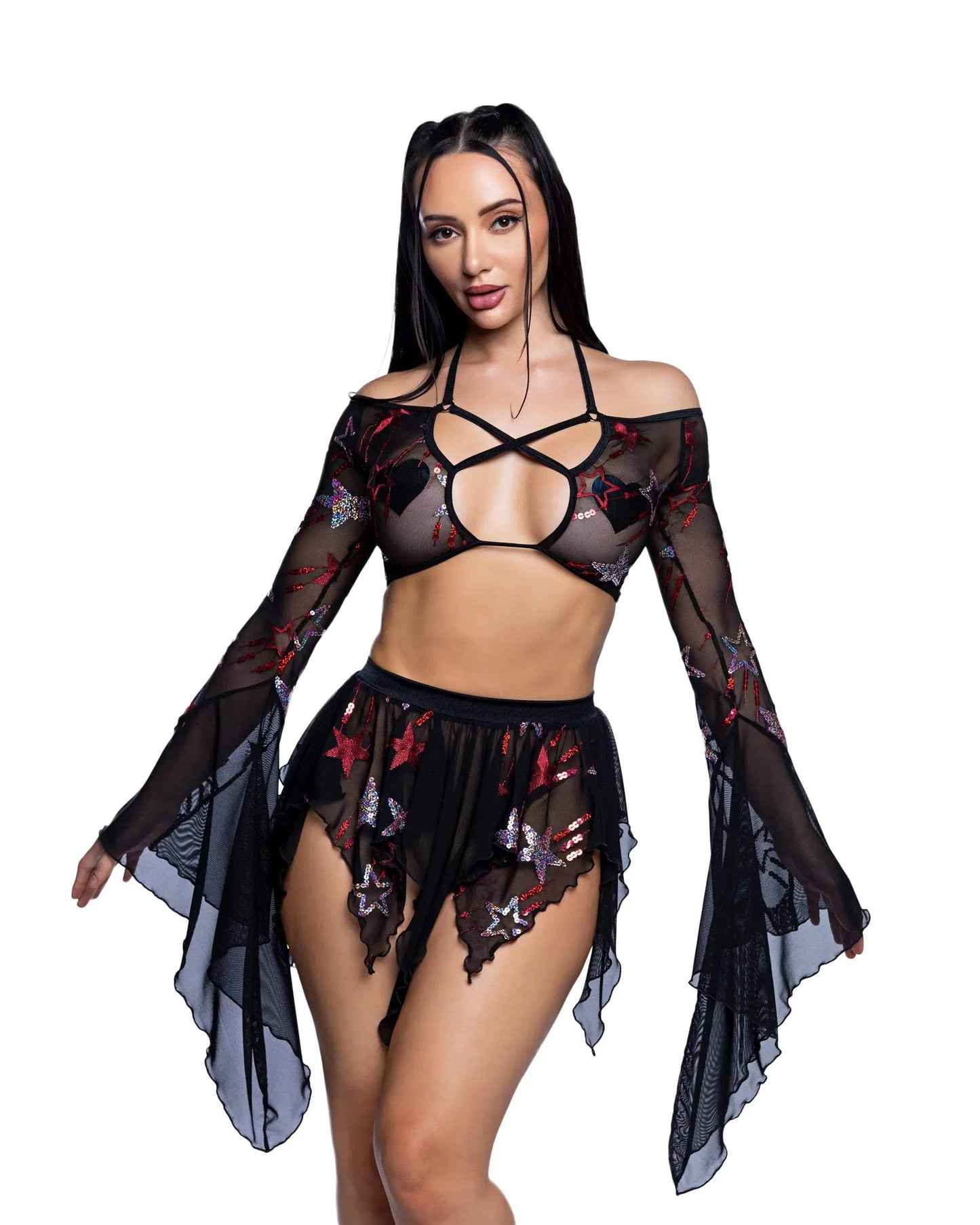 J Valentine sequin butterfly top skirt set jr262 - J. Valentine - Flyclothing LLC