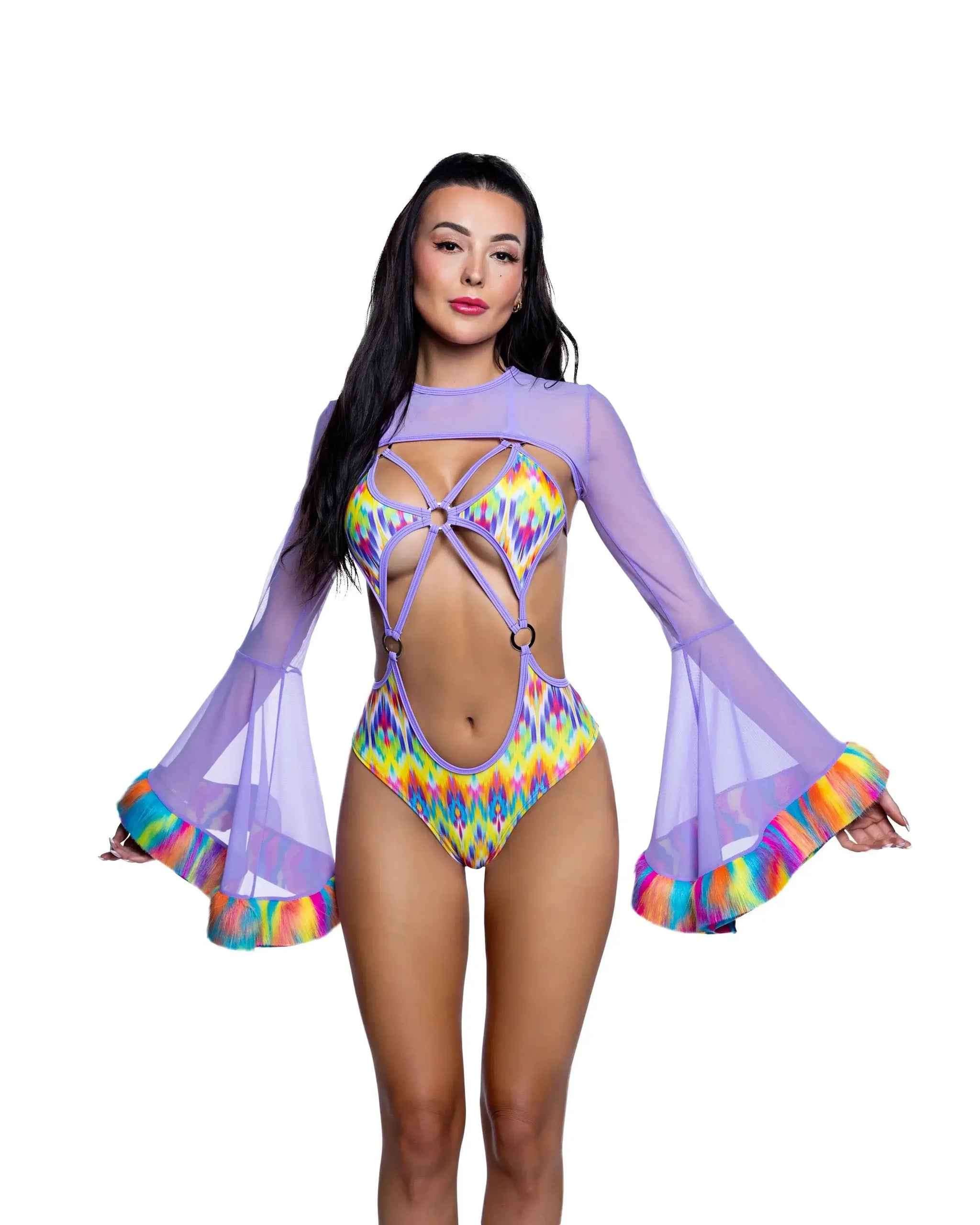 J Valentine faux fur trimmed mesh shrug jr271 - J. Valentine - Flyclothing LLC