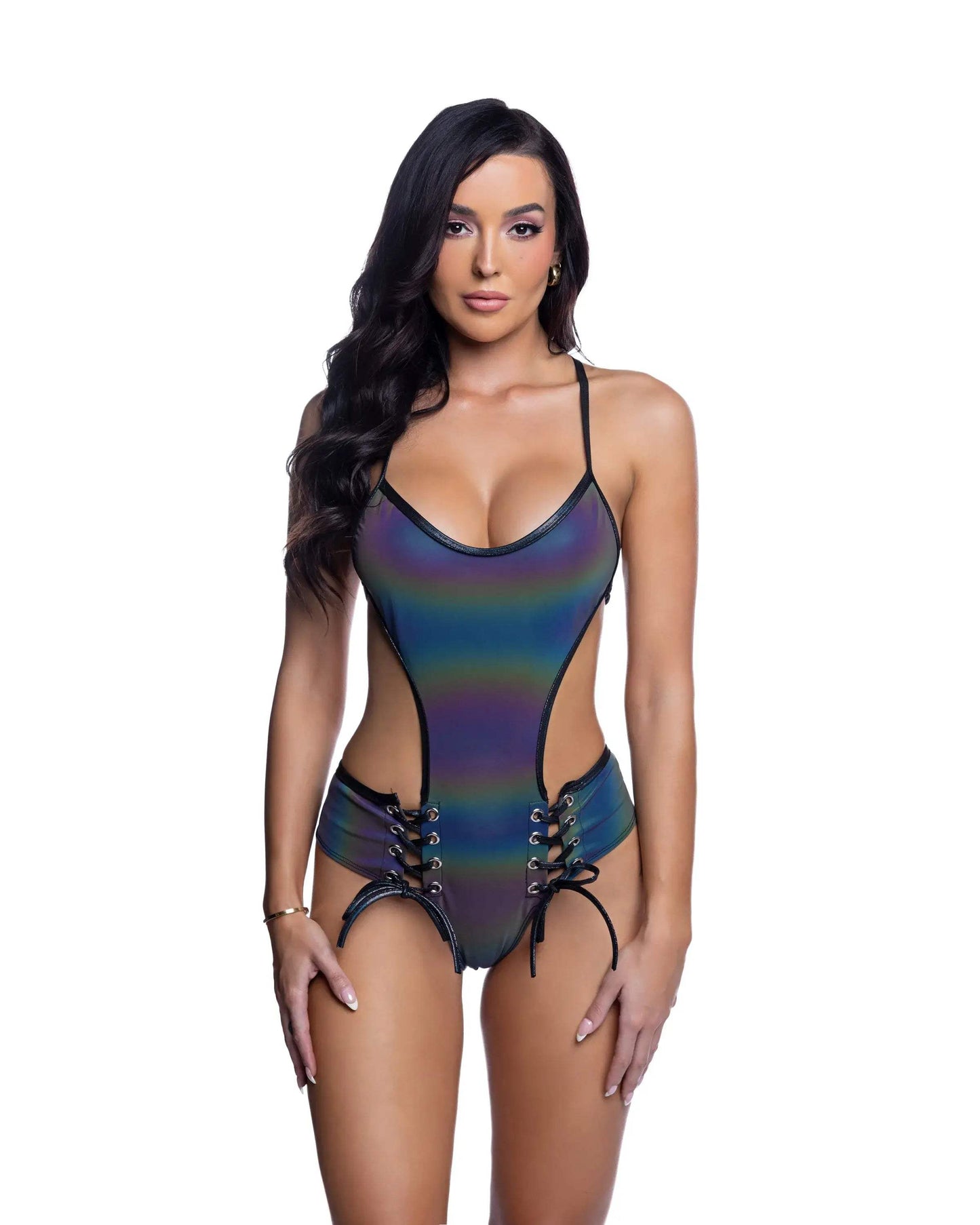 J Valentine reflective lace up bodysuit jr288 - J. Valentine - Flyclothing LLC