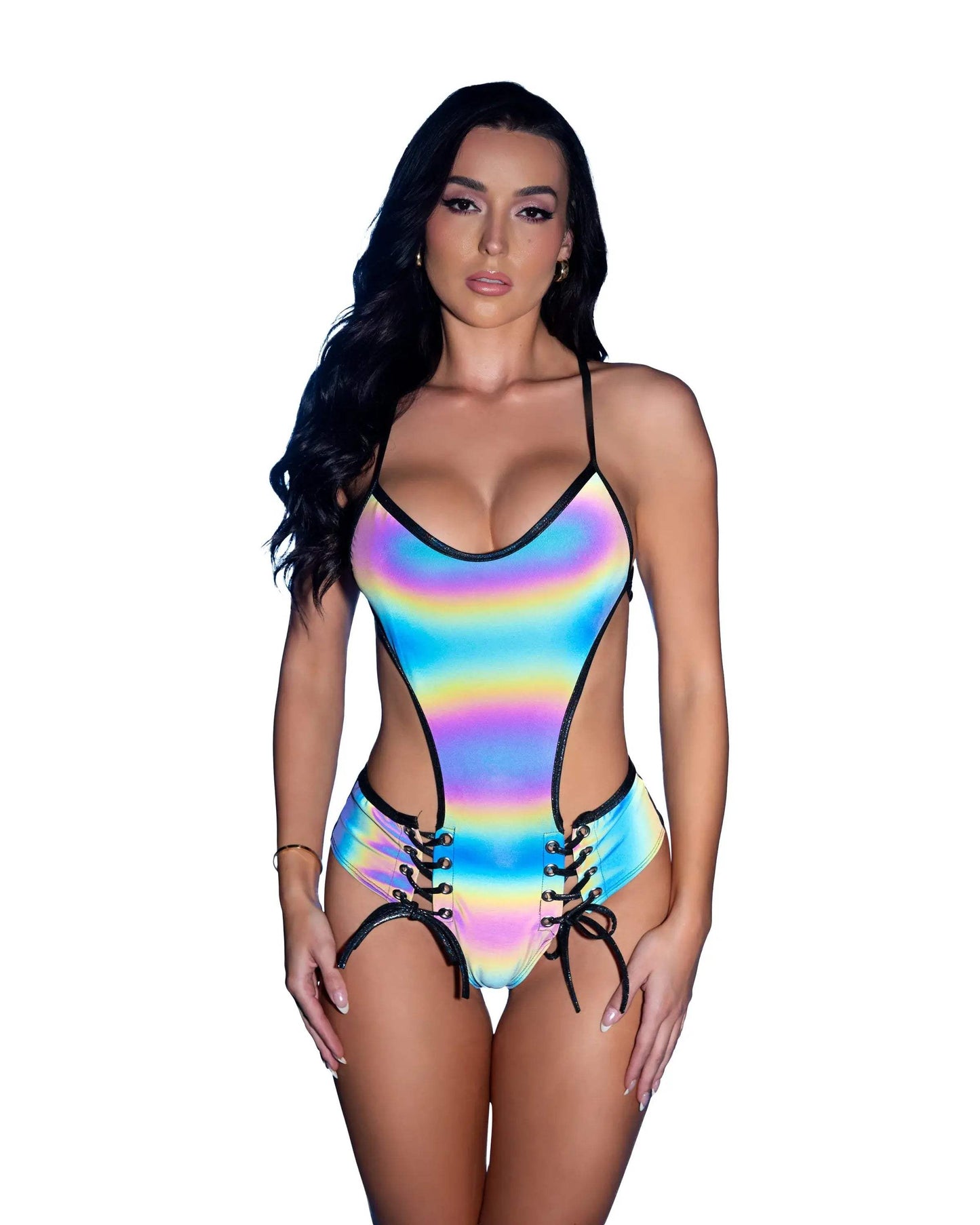 J Valentine reflective lace up bodysuit jr288 - J. Valentine - Flyclothing LLC