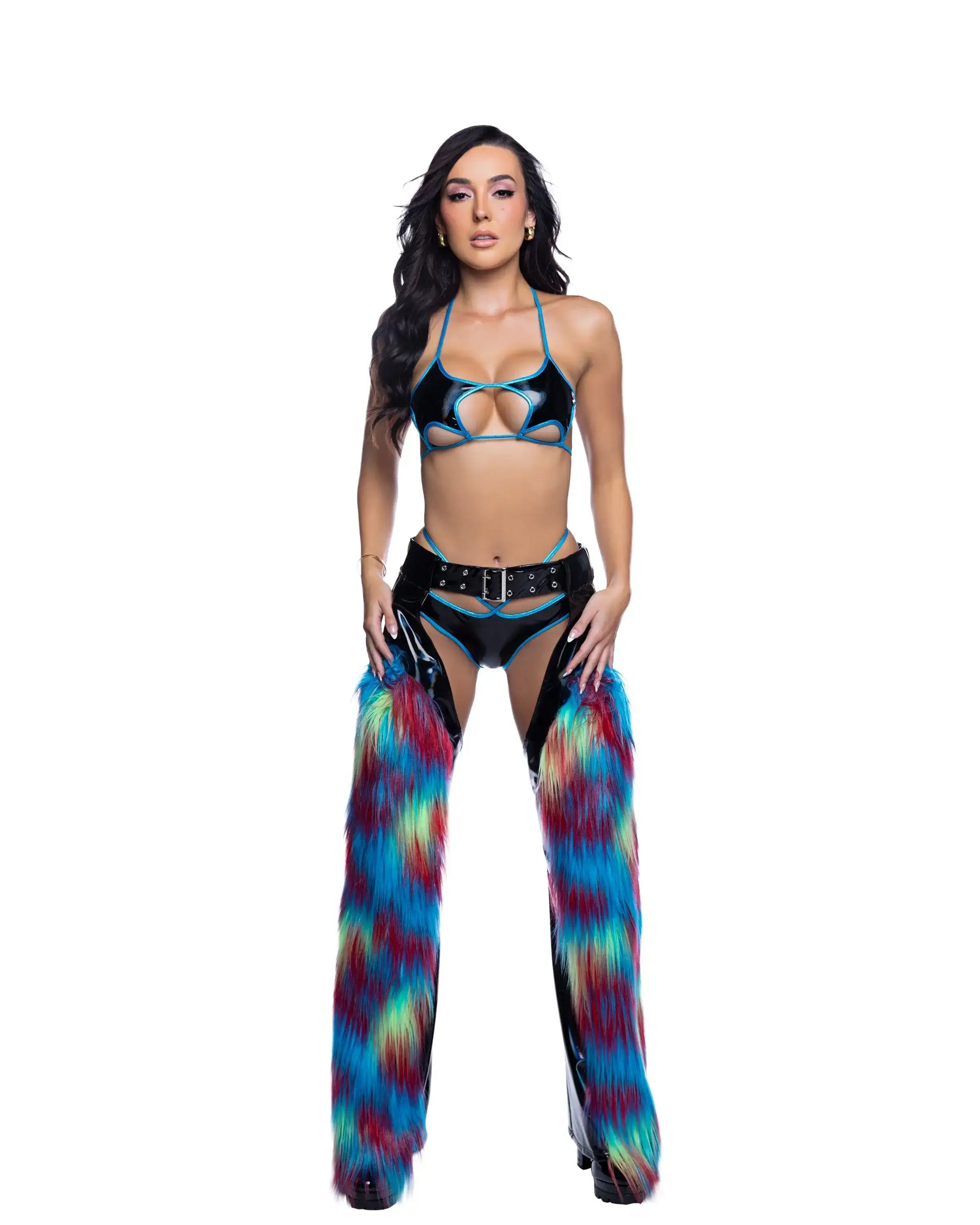J Valentine pvc faux fur belted chaps jr299 - J. Valentine - Flyclothing LLC
