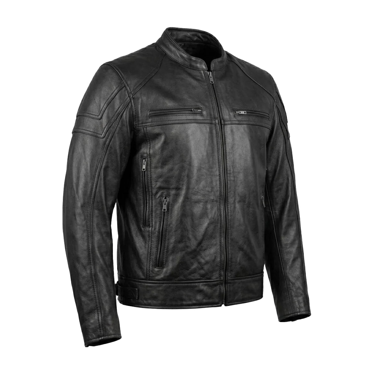 Ace - Ultra Men's Black Leather Motorcycle Jacket - Unik Just for Bikers - Flyclothing LLC