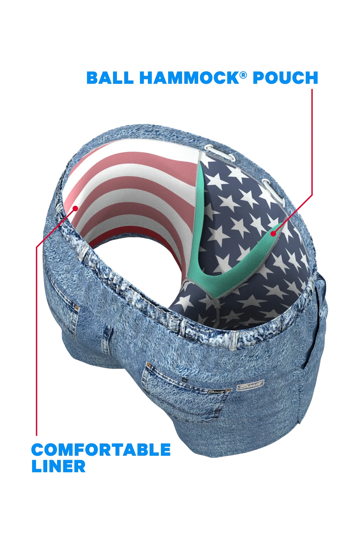 The Jacksonville Jort | Denim USA Ball Hammock® Pouch 8" Swim Trunks - Shinesty - Flyclothing LLC