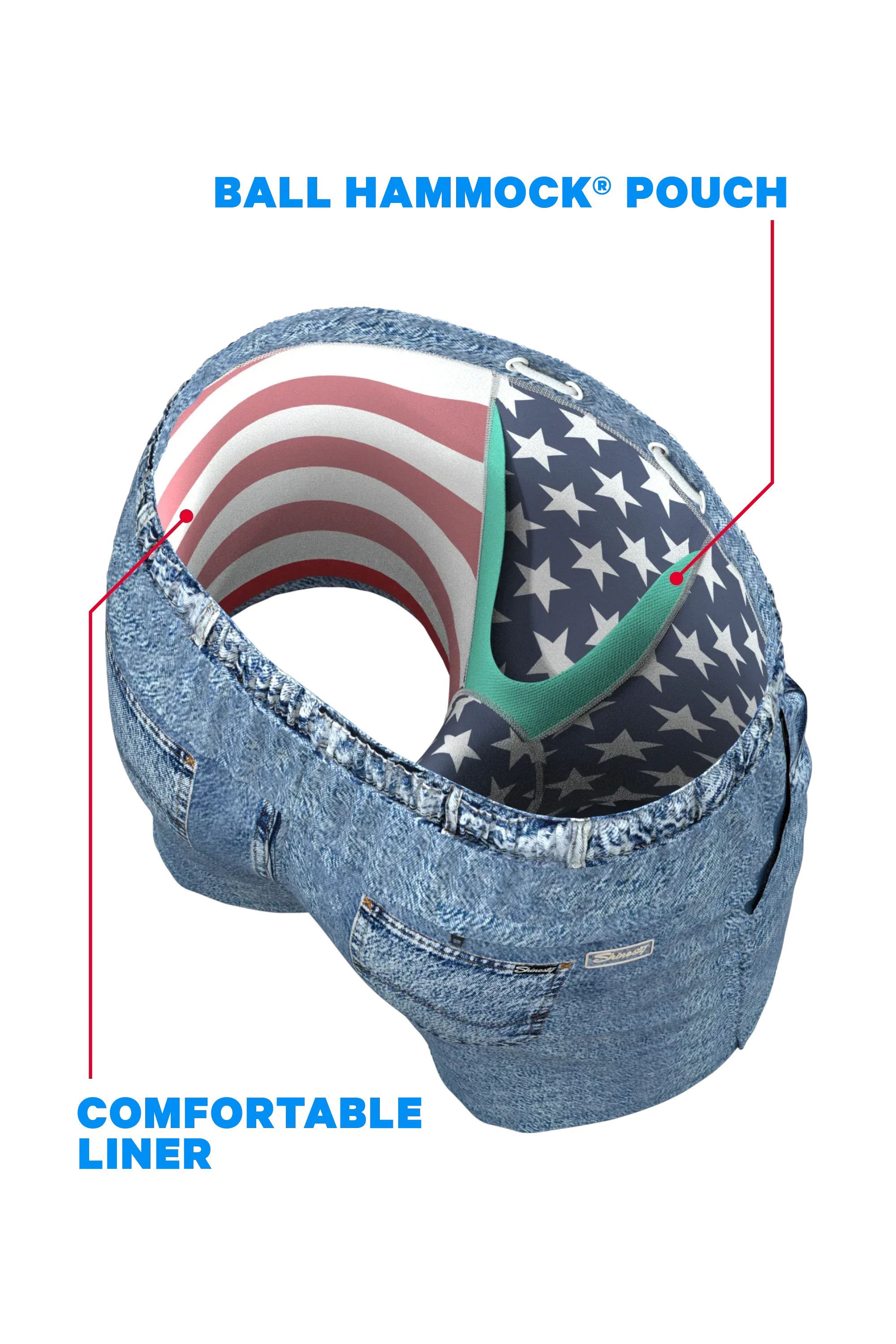 The Jacksonville Jort | Denim USA Ball Hammock® Pouch 8" Swim Trunks - Shinesty - Flyclothing LLC