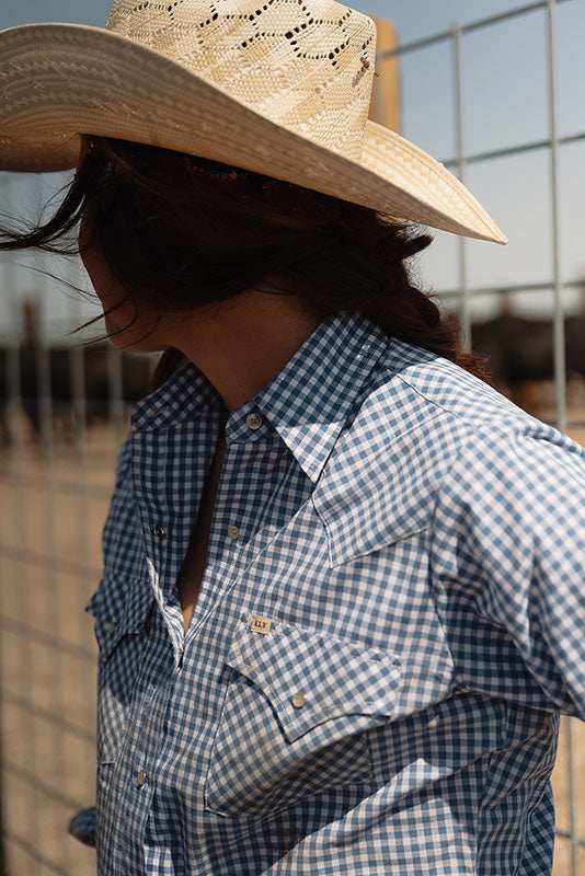 Women's Cowboygirl Blue Gingham Granddaddy Snap Shirt - Ely Cattleman - Flyclothing LLC