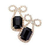 Rhinestone Bow Emerald Cut Stone Evening Earrings - Madeline Love - Flyclothing LLC