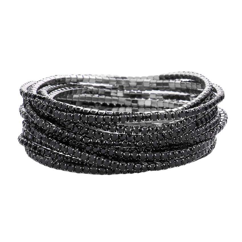 12Pcs Stackable Rhinestone Stretch Evening Bracelets - Madeline Love - Flyclothing LLC