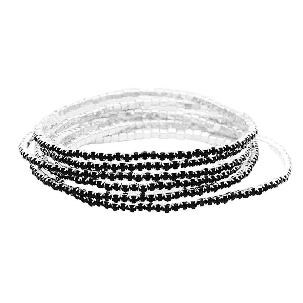 6PCS - Rhinestone Multi Layered Stretch Evening Bracelets - Madeline Love - Flyclothing LLC