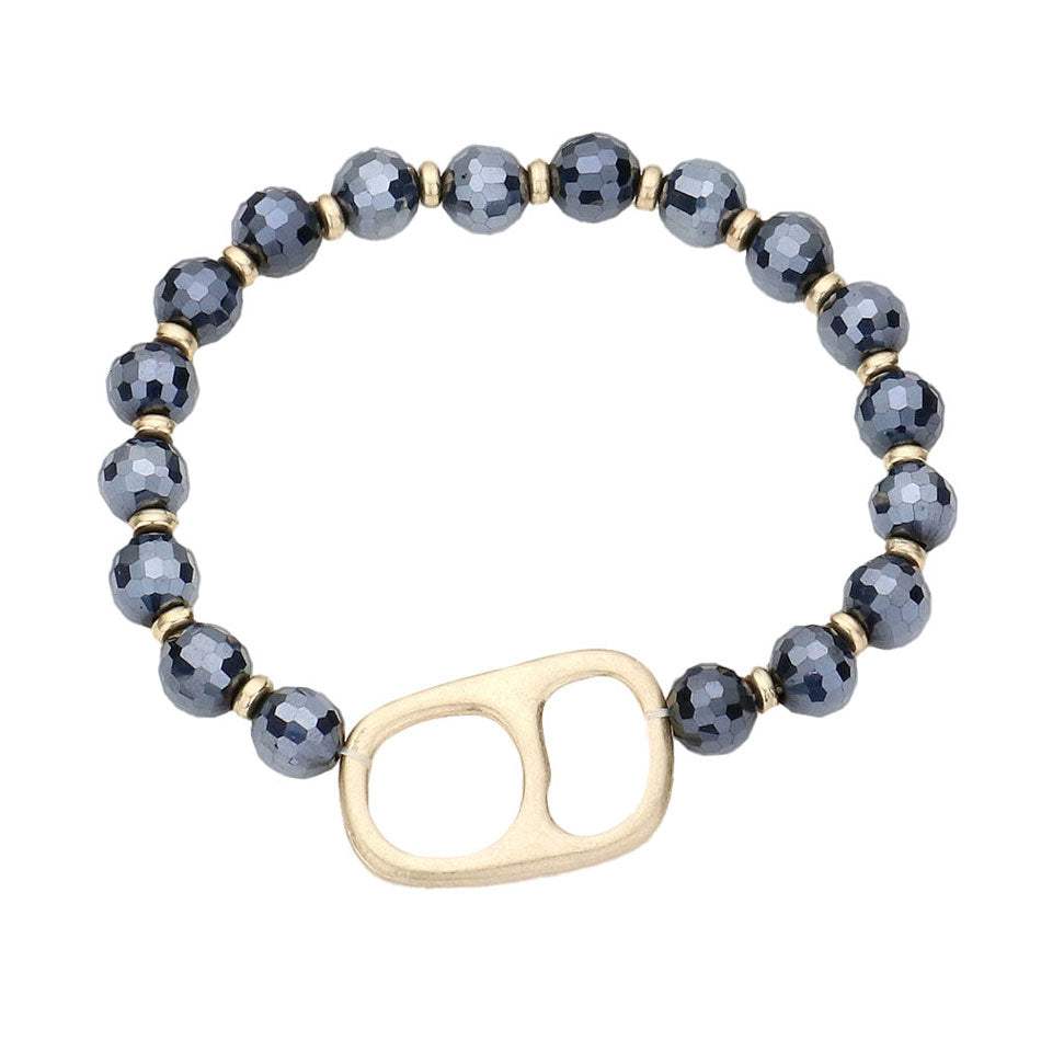 Abstract Metal Accented Faceted Beaded Stretch Bracelet - Madeline Love - Flyclothing LLC
