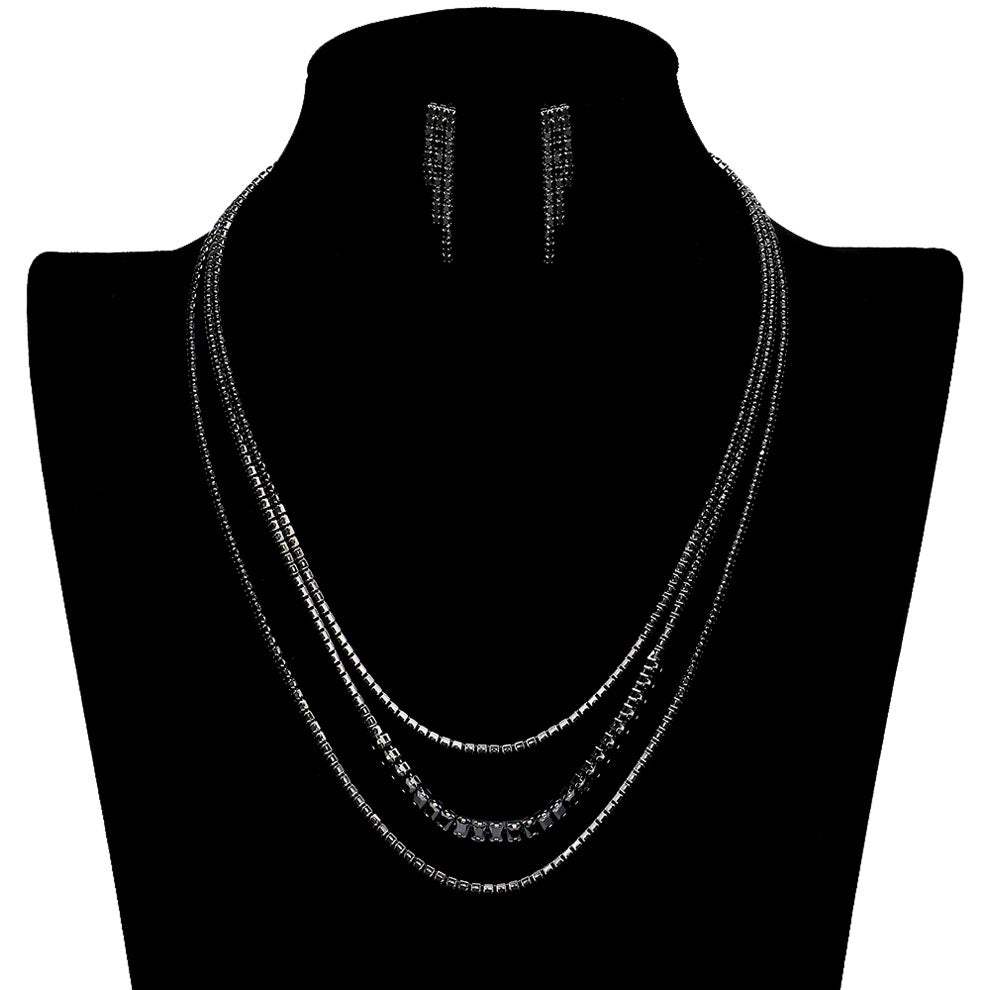 CZ Square Stone Detailed Triple Layered Jewelry Set - Madeline Love - Flyclothing LLC