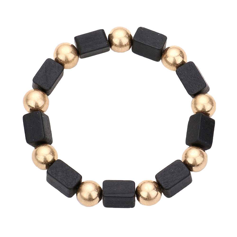 Cube Wood Metal Ball Stretch Bracelet - Madeline Love - Flyclothing LLC