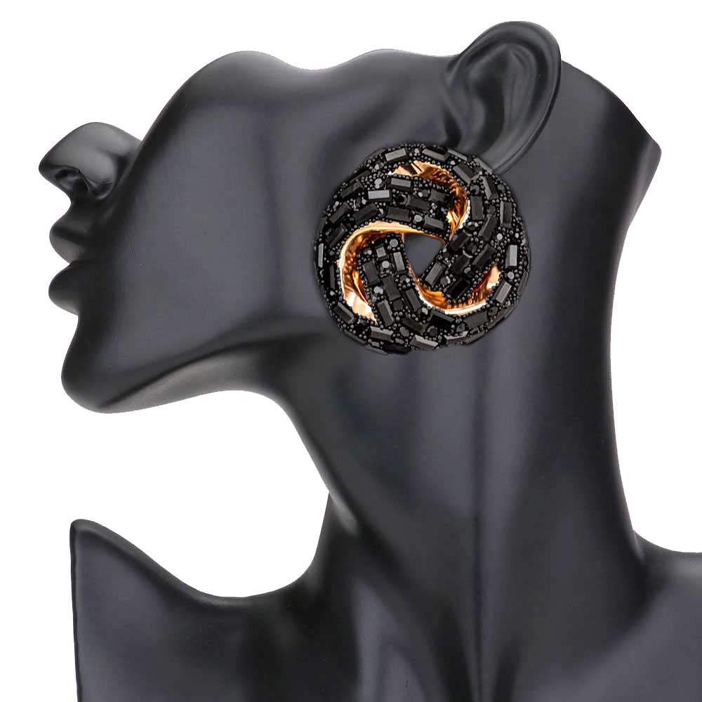 Cylinder Stone Embellished Round Post Earrings - Madeline Love - Flyclothing LLC