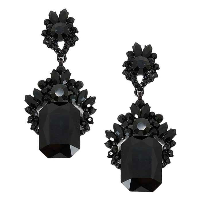 Emerald Cut Stone Accented Evening Earrings - Madeline Love - Flyclothing LLC