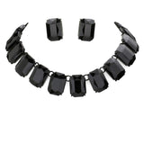 Emerald Cut Stone Link Evening Necklace Earring Set - Madeline Love - Flyclothing LLC