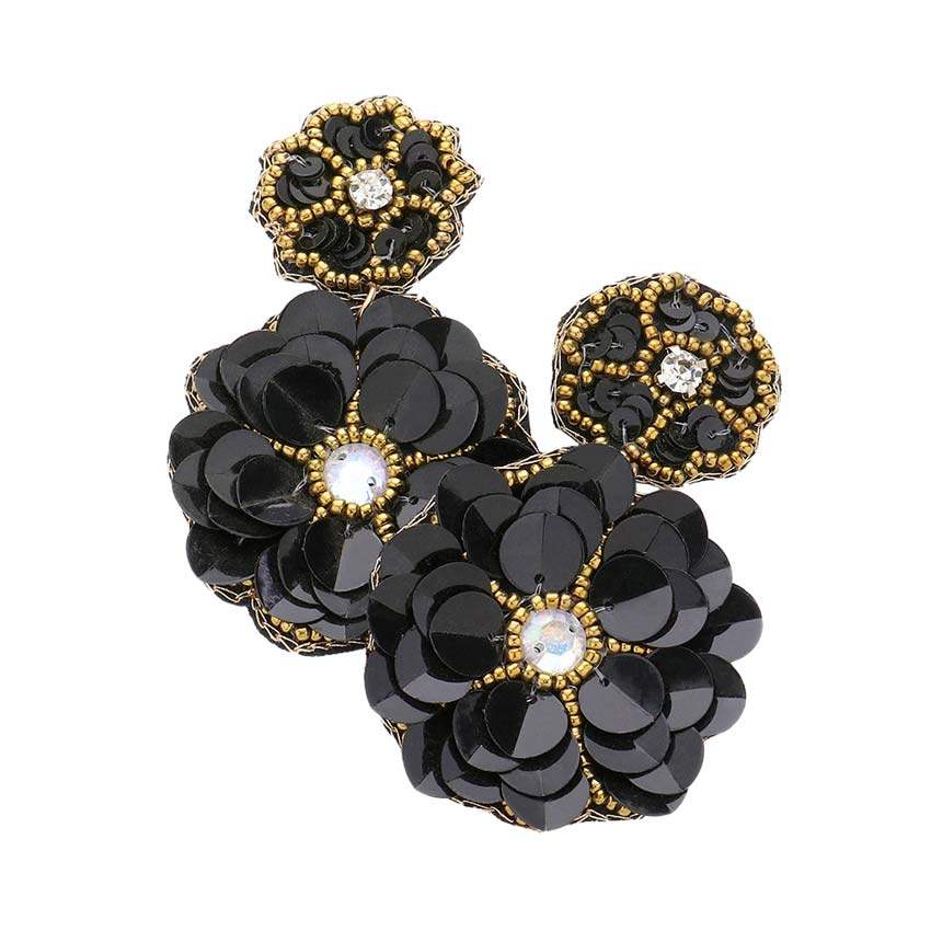 Felt Back Double Flower Link Dangle Earrings - Madeline Love - Flyclothing LLC